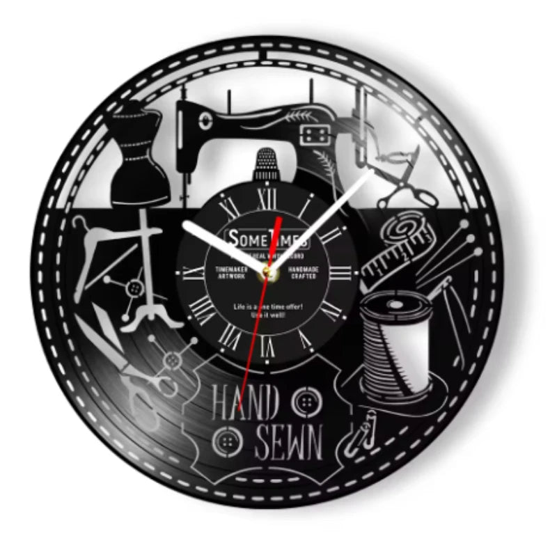Sewing Machine Customization Vinyl Record Wall Clock Quilting Room Decoration Logo Personalized Tailor Name Clock Tailor Gift Aimak Store