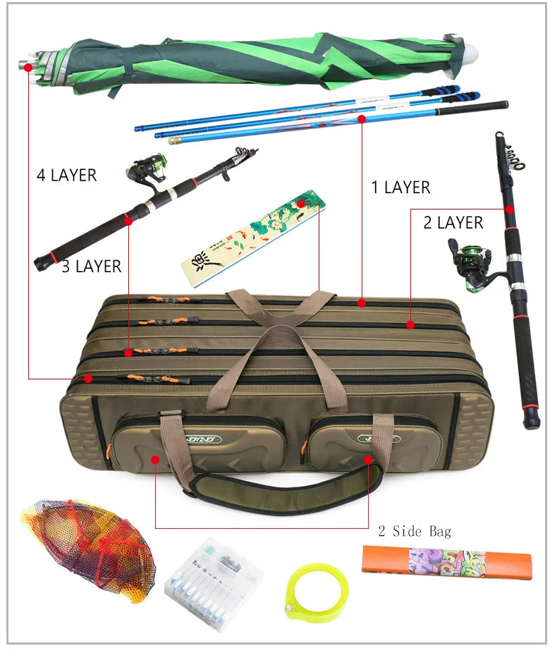 NON-Foldable 2/3/4 Layer Fishing Rod Tackle Bag 80/100/120/130CM Multifunctional Fish Reel Lure Line Tools Storage Case Gear Aimak Store