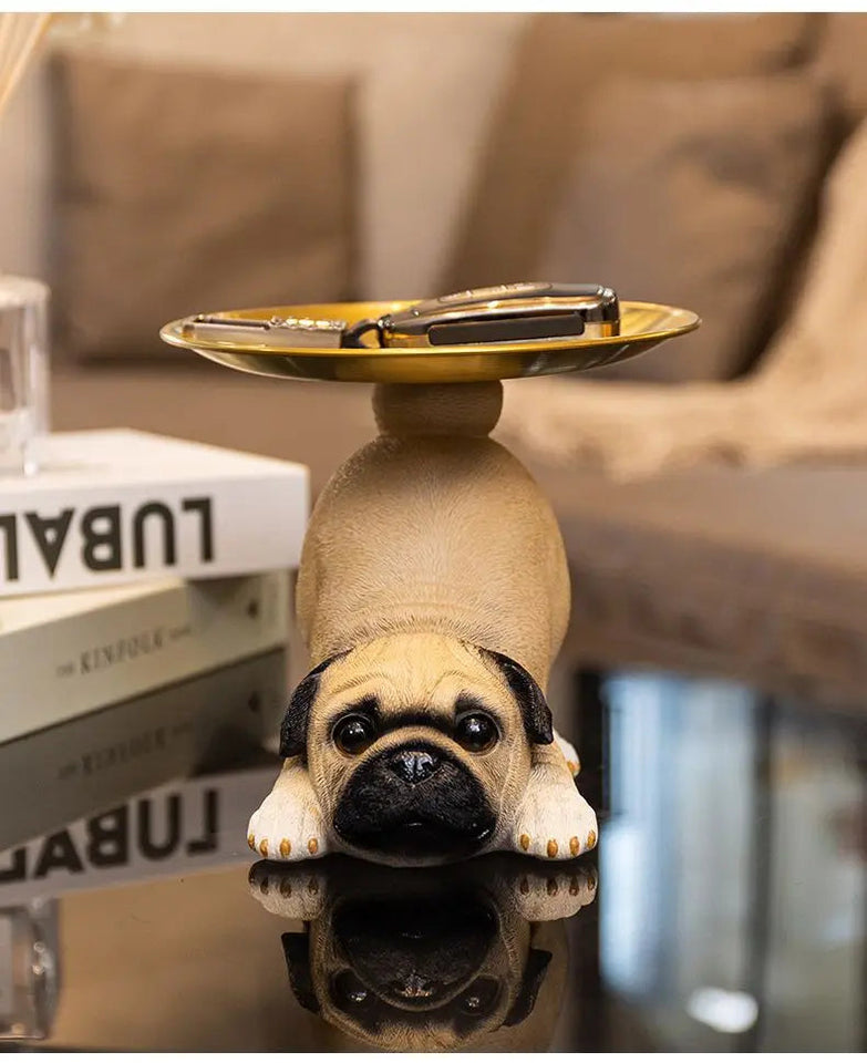 Creative Pug Statue Storage Tray Cute Dog Key Candy Snack Storage Plate Animal Sculpture Ornaments Office Tabletop Decor муравьи Aimak Store
