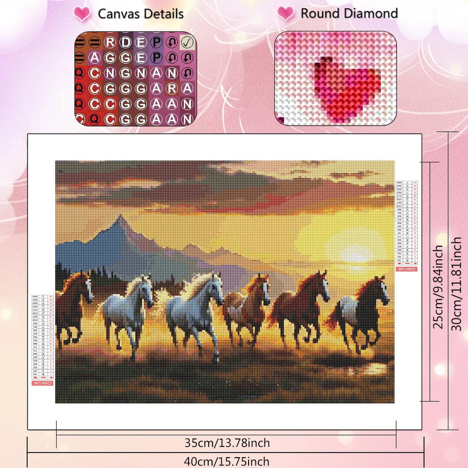 Huacan Wild Horses Diamond Painting Artistic Landscape Gem Canvas Wall Art Diamond Embroidery Full Round Rhinestones Aimak Store