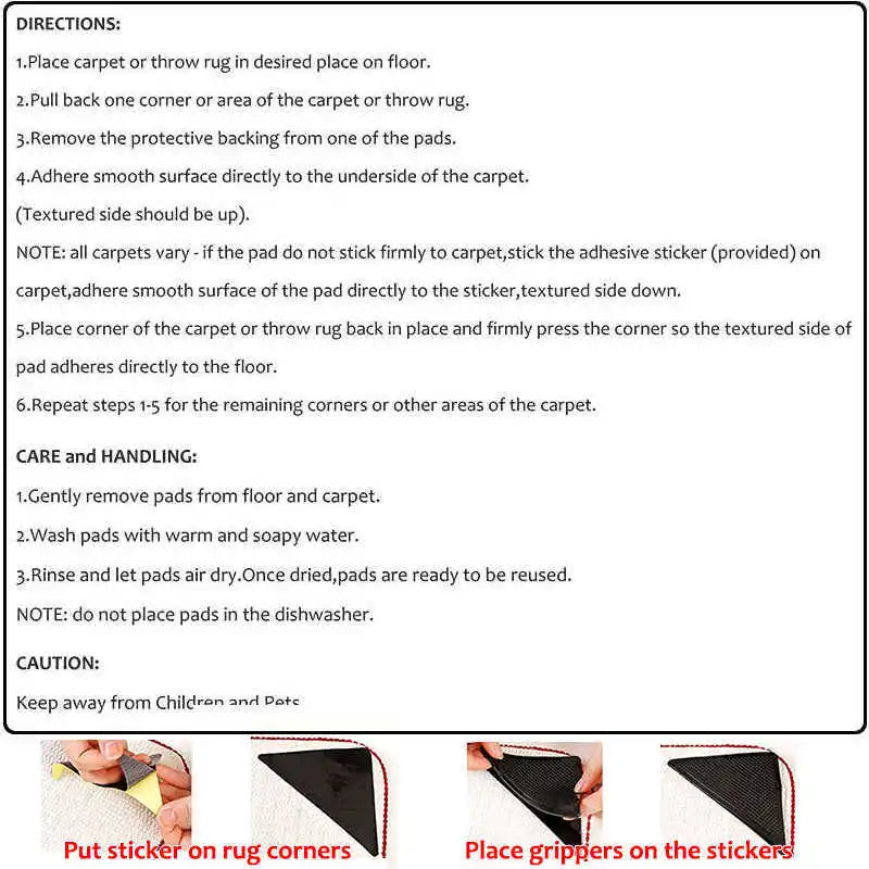 4 Pack Sticky Mat Carpet Rug Grippers 10.5x10.5x15cm Triangle Anti Slip Silicone Washable Reusable Floor Mat Door Carpet Pad Aimak Store