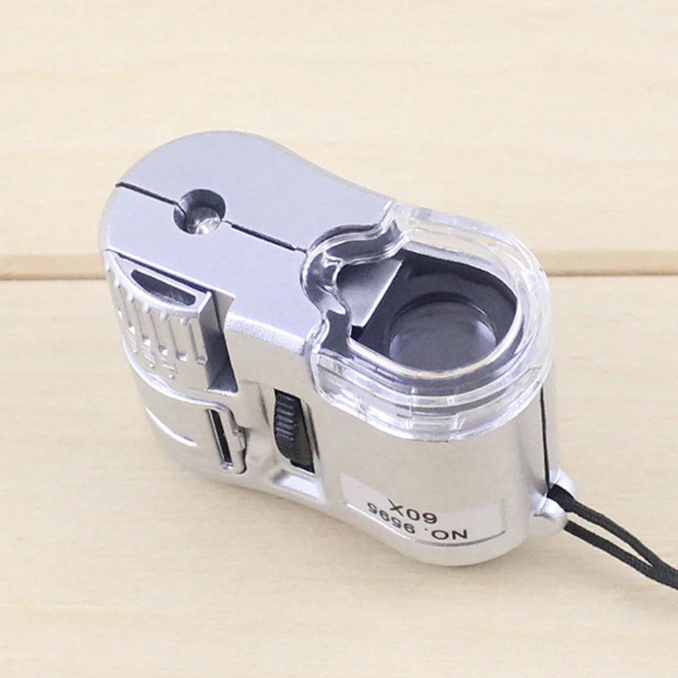 Portable 60X Handheld Magnifying Glass Mini Pocket Microscope Loupe Currency Detector Jeweler Magnifier With LED Light Aimak Store
