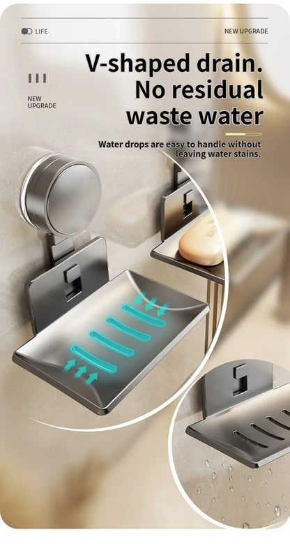 No-Drill Suction Cup storage Soap Box Wall Mounted Space Soap Storage Rack Non Perforated Household Drain Soap Dish Box
