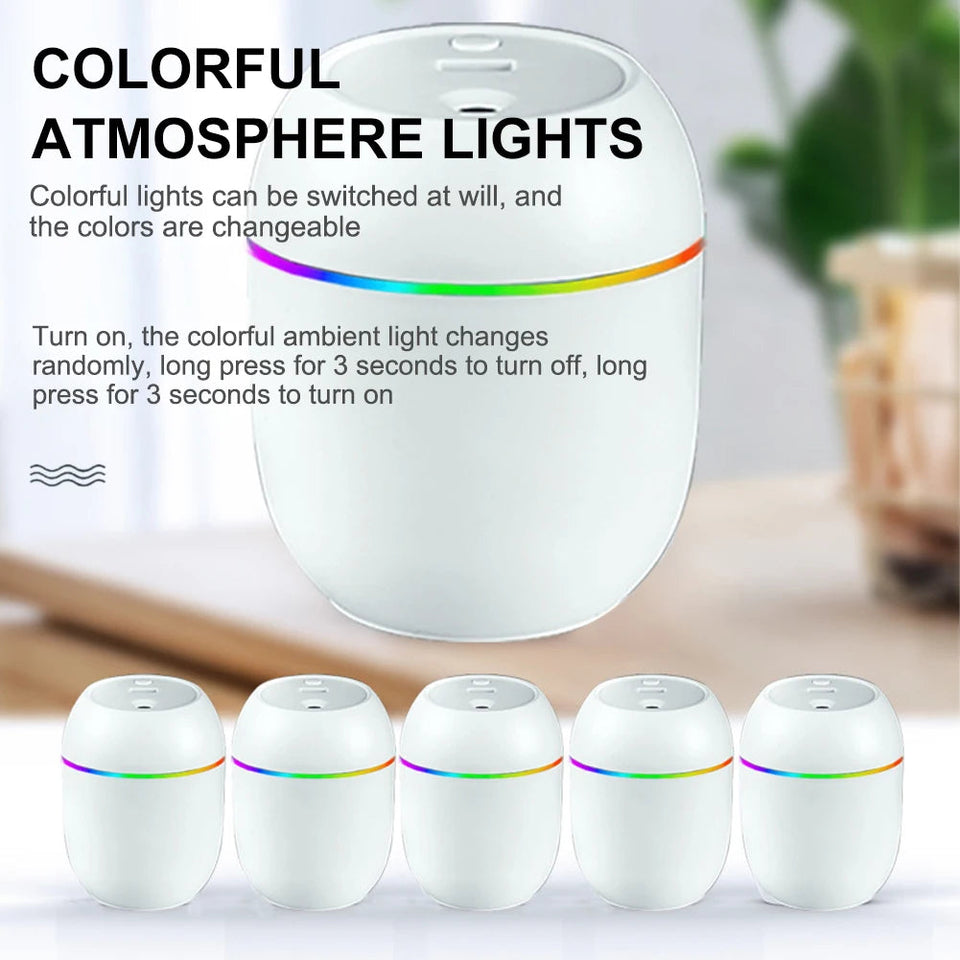 USB Portable Air Humidifier 250ML Essential Oil Diffuser 2 Modes Auto Off with LED Light for Home Car Mist Maker Face Steamer Aimak Store