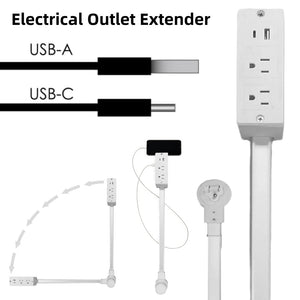 Electrical Outlet Extender 2 AC USB-A USB-C Wall Charger 2 Sockets 180° Rotation Stretchable Electrical Outlet Table Extender Aimak Store