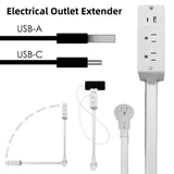 Electrical Outlet Extender 2 AC USB-A USB-C Wall Charger 2 Sockets 180° Rotation Stretchable Electrical Outlet Table Extender Aimak Store