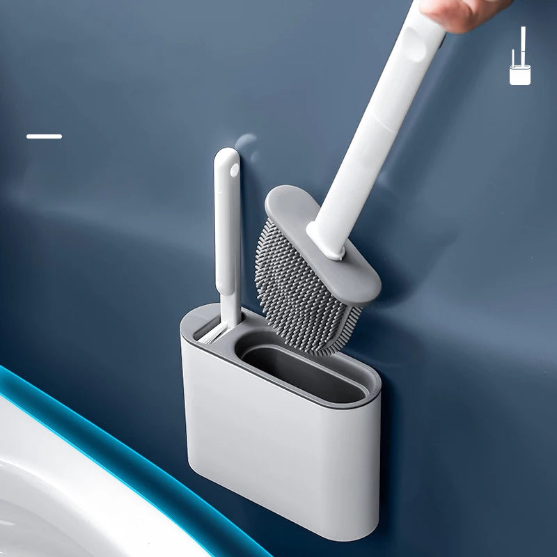 Silicone Toilet Brush Cleaning Brush Flat Head Flexible Wall Mounted Toilet Bowl Cleaner Brush Holder Set for WC Bathroom Aimak Store