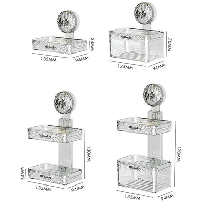 1 suction cup soap box, non perforated wall mounted bathroom shelf, double-layer drainage soap box