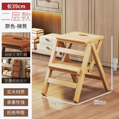 Multi-functional Bamboo Wood Folding Ladder Chair Kitchen Hat Rack 2 Step Ladder Province Space Stair Chair Plant Rack Furniture
