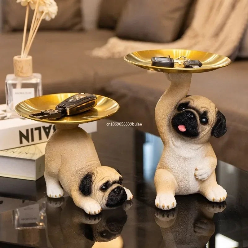 Creative Pug Statue Storage Tray Cute Dog Key Candy Snack Storage Plate Animal Sculpture Ornaments Office Tabletop Decor муравьи Aimak Store
