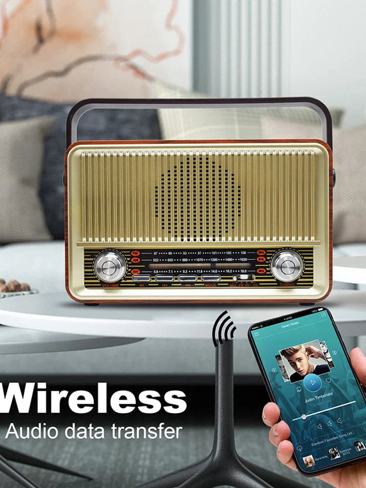 Portable Wooden Retro Bluetooth Speaker Radio FM / AM / SW  Card TF USB MP3 Music Player Aimak Store