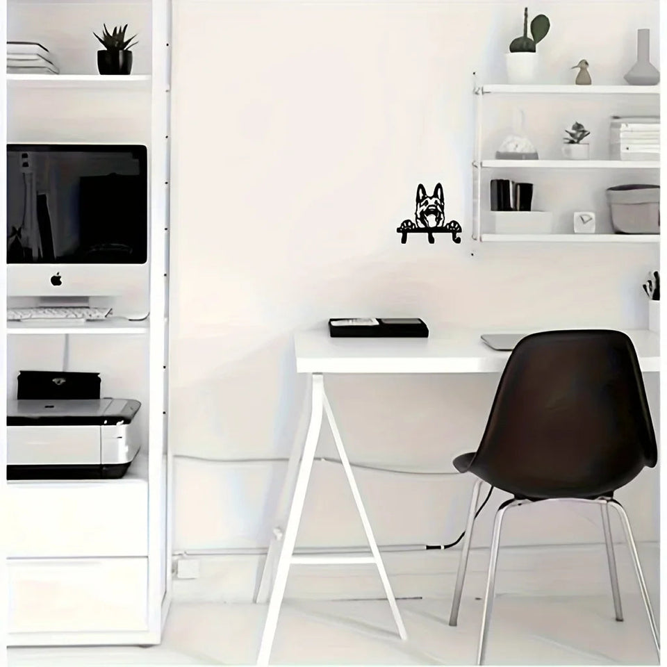 German Shepherd Portrait Wall Hook Black Metal Key & Leash Rack with 3 Hooks, Ideal for Kitchen, Bathroom, and Bedroom key holde Aimak Store