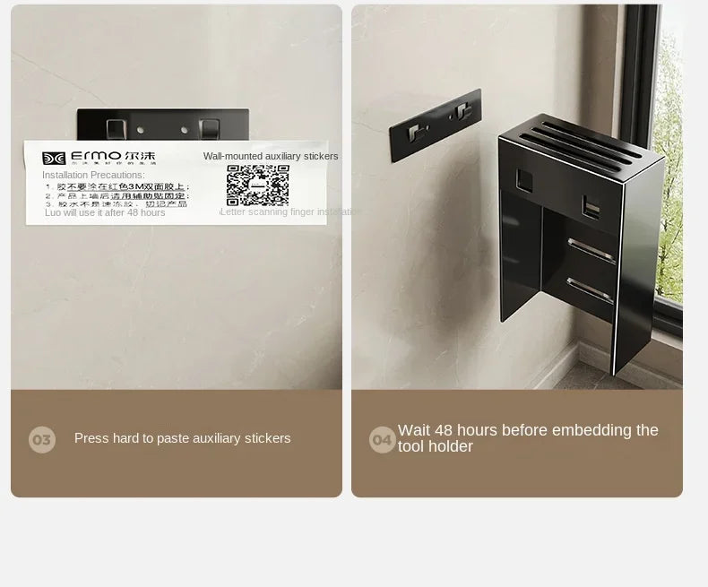 kitchen accessories organizer，Kitchen knife storage box, knife holder, non-perforation, wall-mounted rack, kitchen items Aimak Store