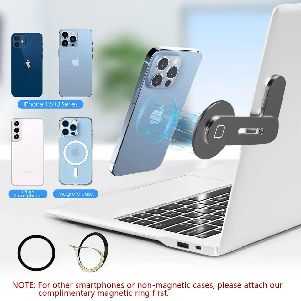 Magnetic Laptop Phone Holder Computer Monitor Side Cell Phone Slim& Foldable For iPhone 14/13/12 Series Case and All Phone Aimak Store