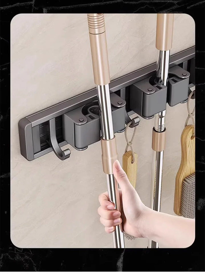 Mop and Broom Organizer Mop Holder Rack Mop Holder Wall Mounted Strong Broom Mop Holder Shelf with Hooks Organizers Hang Broom Aimak Store