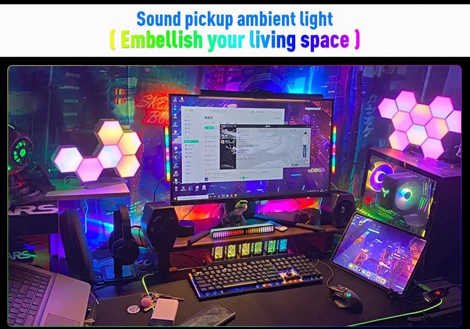 LED Sound Control Lights RGB 3D Pickup Lights Smart APP Control Music Rhythm Atmosphere Light for Gaming Desktop Decora LED Lamp Aimak Store