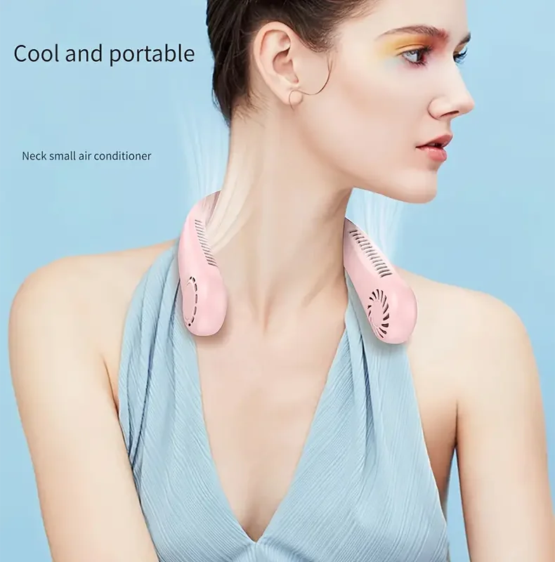 New Mini Neck Fan Portable Bladeless Hanging Neck 1200mAh Rechargeable Air Cooler 3 Speed Mini Summer Sports Fans Aimak Store