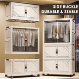 3-Tier Foldable Kids Wardrobe Storage Cabinet with Magnetic Doors & Wheels，Customizable Setup for Home Nursery Organization Aimak Store