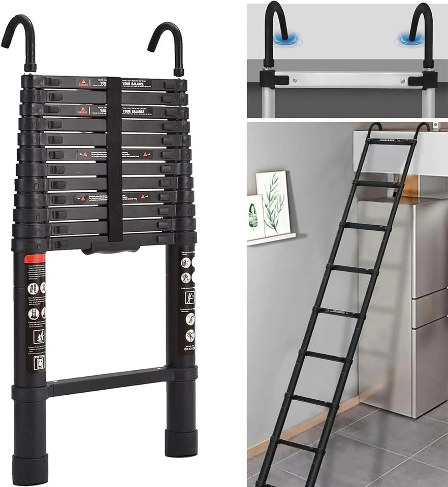 DayPlus 3.2-6.2M Telescopic Ladder with Roof Hook Kit Aluminium Portable Multi-Purpose Folding Portable Heavy Duty Extendable Aimak Store