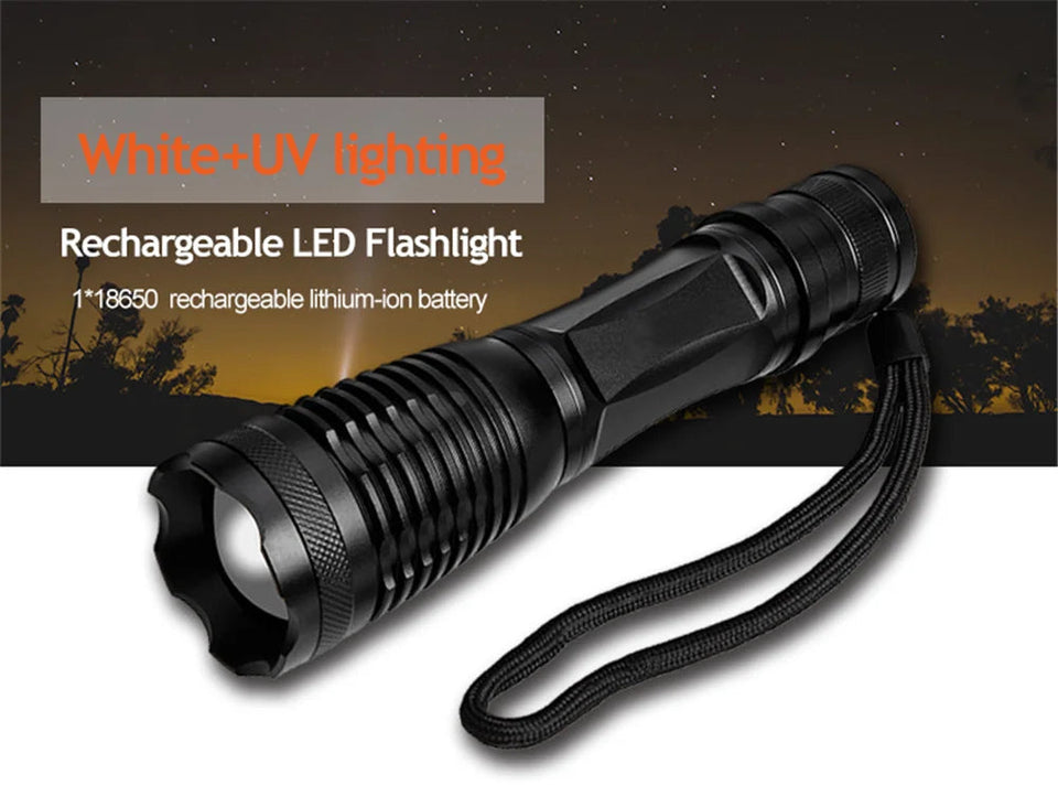 White/UV 2 in 1 Zoom UV Flashlight Rechargeable High Quality Aluminum Alloy Dog Pet Urine Stains Detection Torch LED Blacklight Aimak Store
