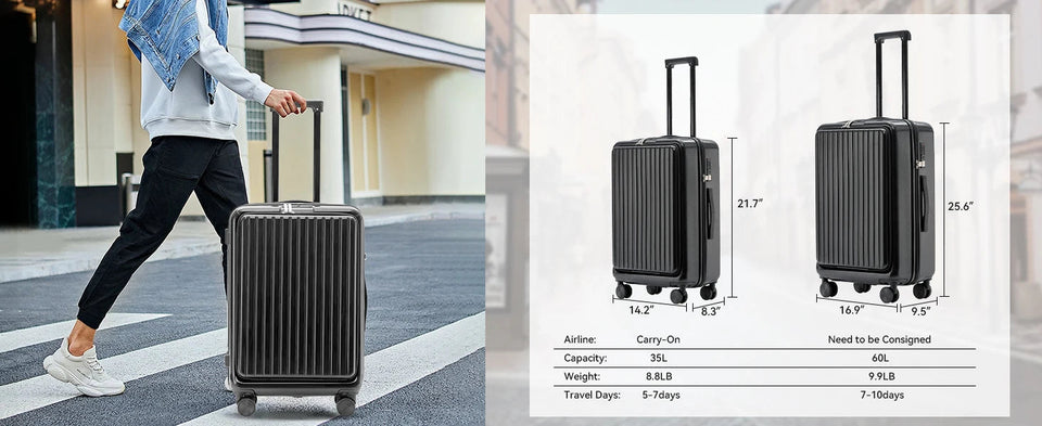 20 Inch Cabin Suitcase Front Opening Spinner Wheel Travel Rolling Luggage For Men Women Trolley Case With TSA Lock,USB Charging Aimak Store