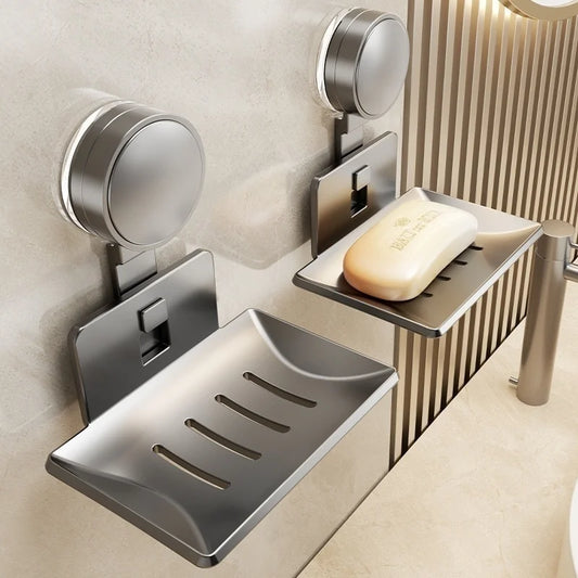 No-Drill Suction Cup storage Soap Box Wall Mounted Space Soap Storage Rack Non Perforated Household Drain Soap Dish Box