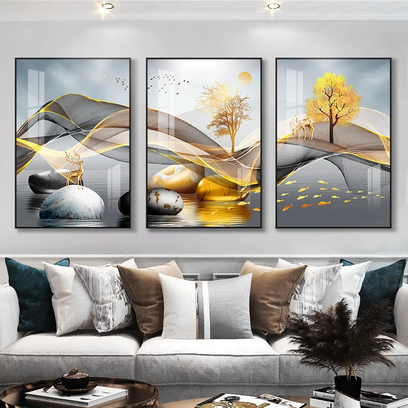 3 Nordic Luxury Ribbon Abstract Wall Art Landscape Modern Poster Print Picture Living Room Home Decorative Painting Aimak Store