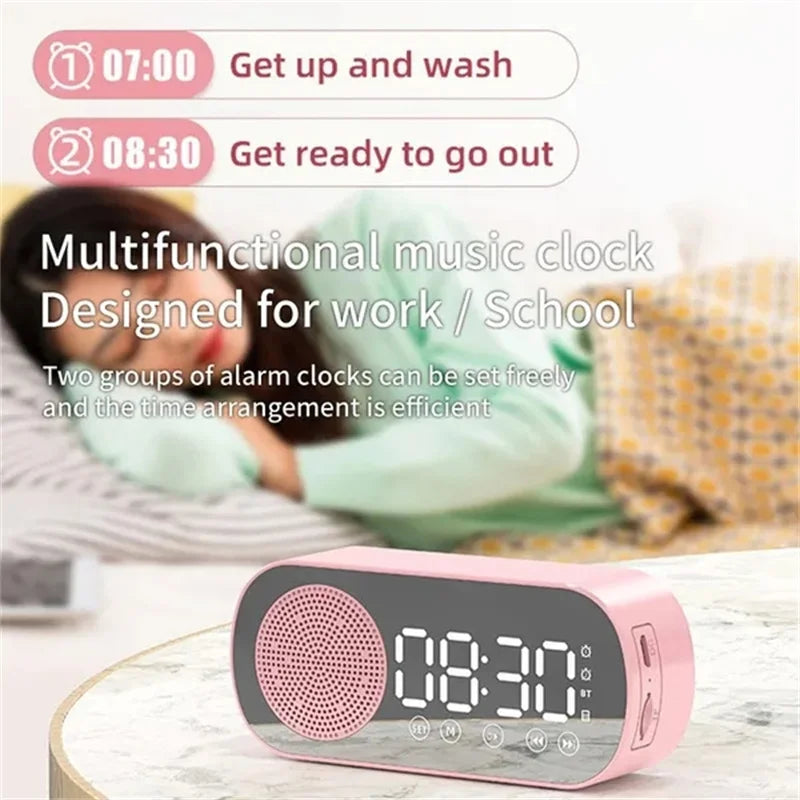 New Desk Speaker Clock Bluetooth Speaker FM Radio Alarm Clock HiFi Sound HD Mirror Screen Support TF Card Home Beside Clock Aimak Store
