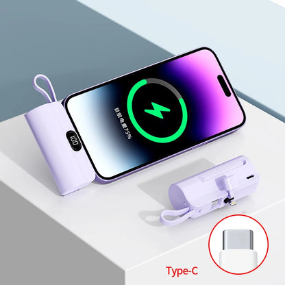 5000/10000/20000mAh 2IN1 Mini Power Bank Pocket External Battery Plug Portable Power Bank For iPhone Huawei Fast Charging Outdoo