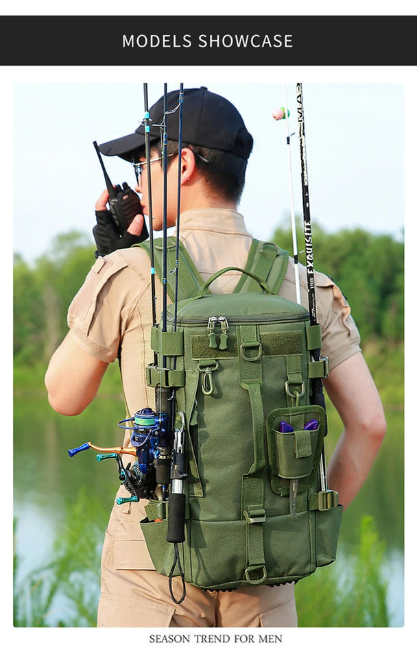 Tactical Fishing Backpack Tackle Bag with Rod Holders Fish Equipment Storage Molle Camping Hiking Outdoor Multifunctional Bag Aimak Store
