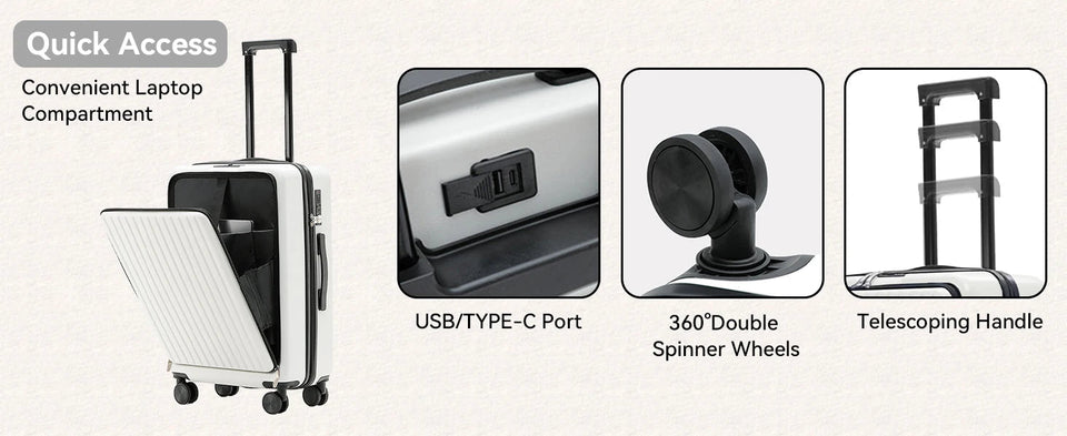 20 Inch Cabin Suitcase Front Opening Spinner Wheel Travel Rolling Luggage For Men Women Trolley Case With TSA Lock,USB Charging Aimak Store