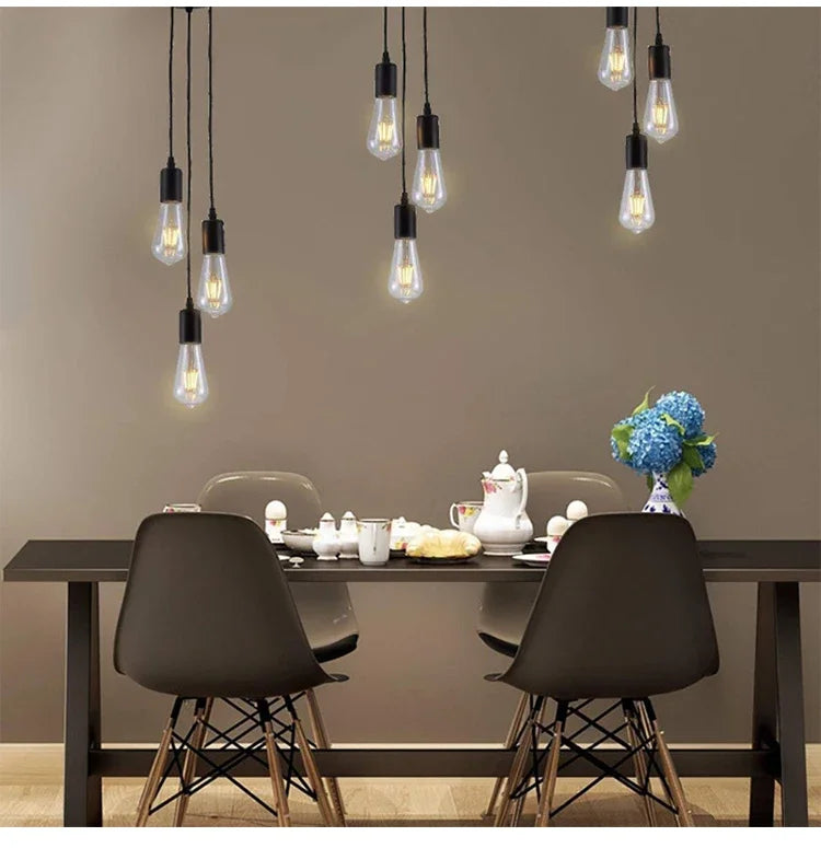 Linear Pendant Lights E27 Simple Black/white/silver 90-260v Bar Cafe Indoor Lighting Fixtures Decoration Hanging Lamp Restaurant Aimak Store