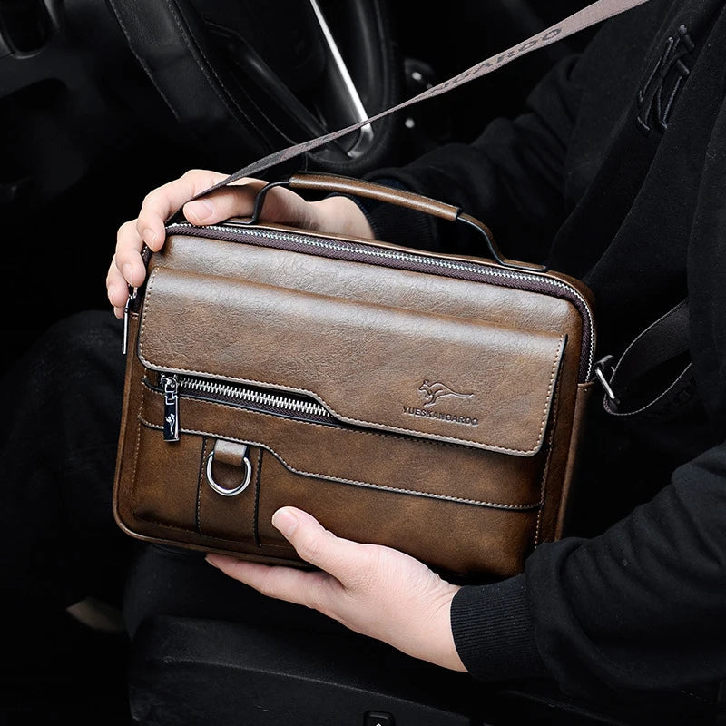 Men'S Briefcase Shoulder Business Square Tote PU Leather Cross Handbag Messenger Crossbody Square Side Phone Pouch Hand Bag Male Aimak Store
