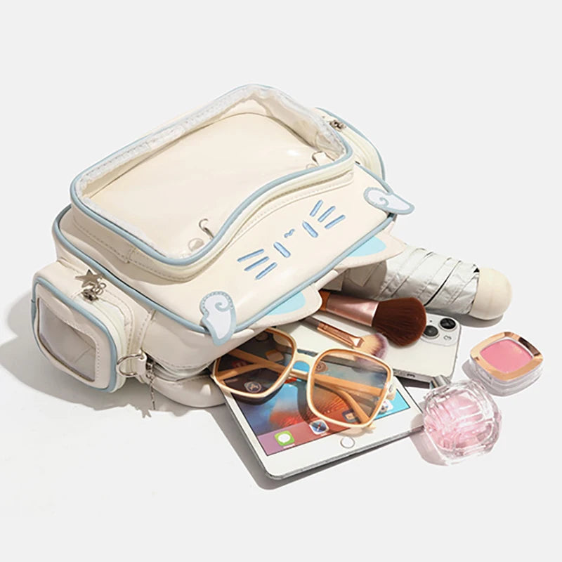 Y2K Ita Bag Cat PU Backpack – Foldable, Adjustable Strap, Secure Zipper, Preppy Style Cute Schoolbag Aimak Store