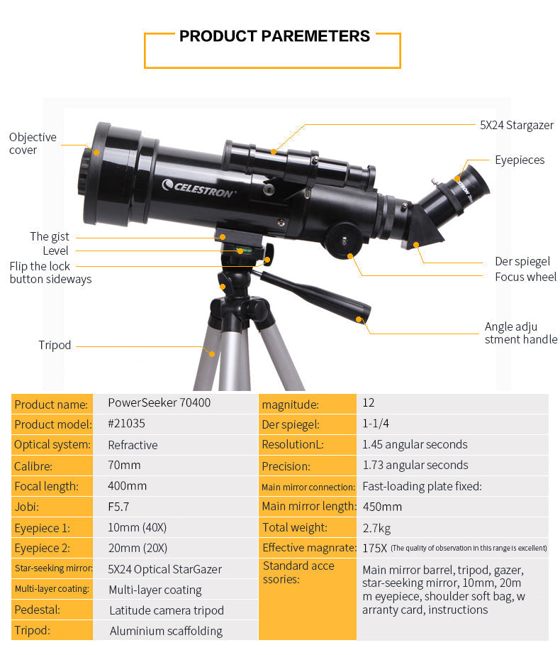 Celestron Travel Scope 70mm 70400 AZ Refractor Astronomical Telescope Portable 10-165X Zoom Monocular For Kids Beginner Gifts Aimak Store