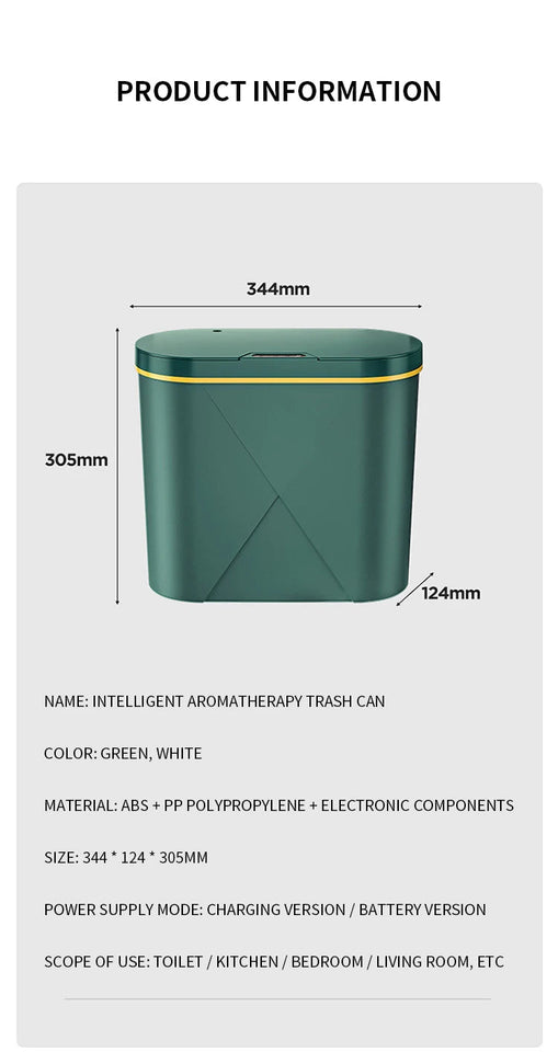 15L Aromatherapy Smart Sensor Trash Can Garbage Bin Electronic Trash Bin Narrow Toilet Rubbish Wastebasket for Home Kitchen Bath Aimak Store