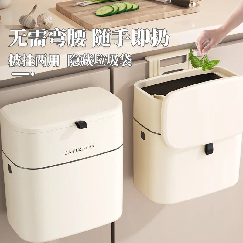 Household plastic flip-top wall-mounted trash can kitchen bathroom bathroom gap wall-mounted storage simple trash can Aimak Store