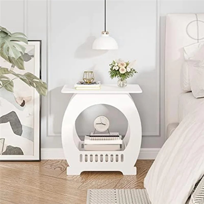1 Piece Narrow Bedside Table White Nightstand With Storage Shelf Basket Slim Coffee Tables Small Spaces,Sofa Table New Aimak Store
