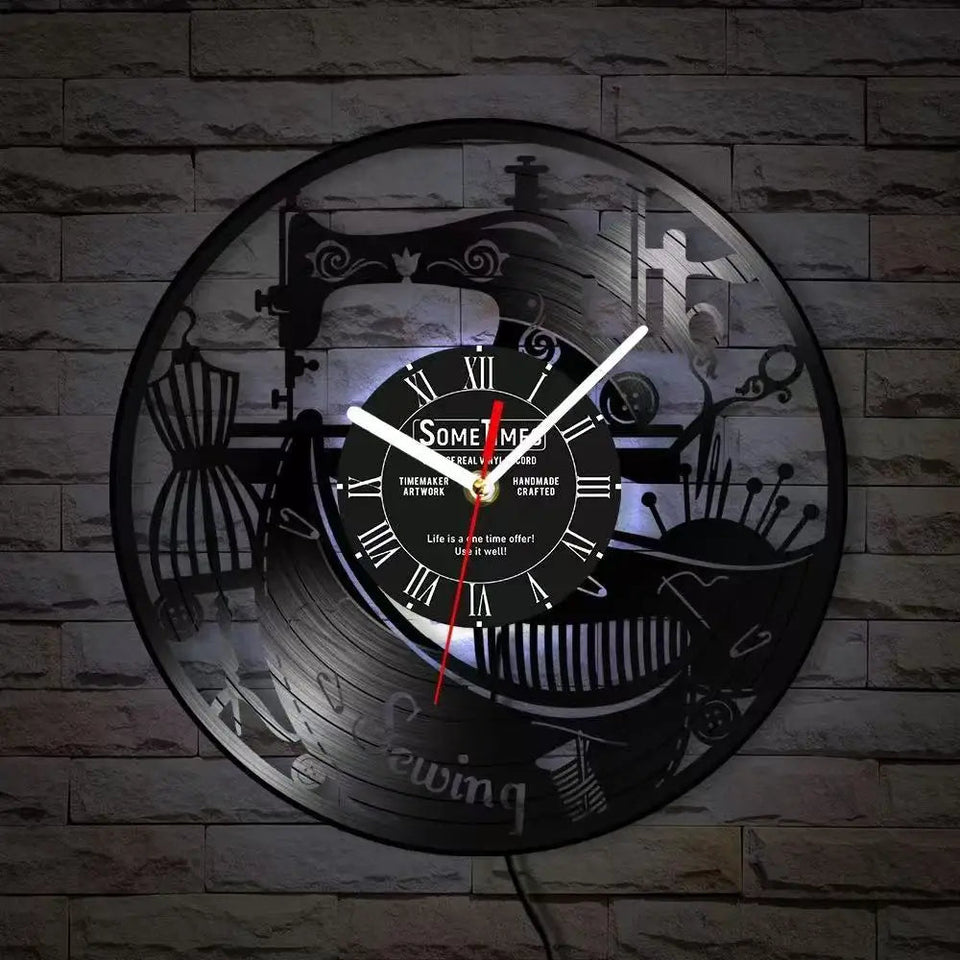 Sewing Machine Customization Vinyl Record Wall Clock Quilting Room Decoration Logo Personalized Tailor Name Clock Tailor Gift Aimak Store
