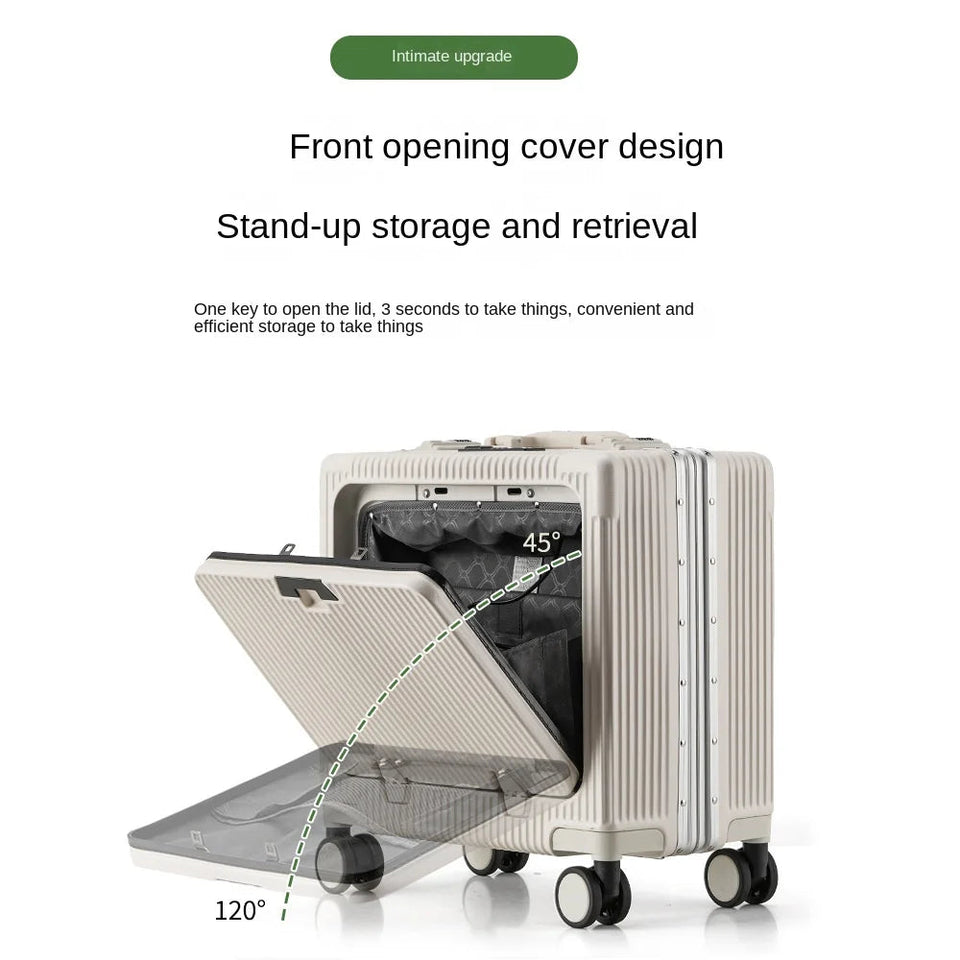 New Front Opening Lid Suitcase Multifunctional Mini Luggage Aluminium Frame 18/20 Boarding Box Trolley Case Cabin Bag Aimak Store