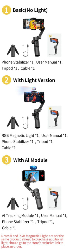 AOCHUAN 3-Axis Handheld Gimbal Stabilizer for Smartphone with Fill Light for iPhone Android Face Tracking Tiktok Vlog Smart XE Aimak Store