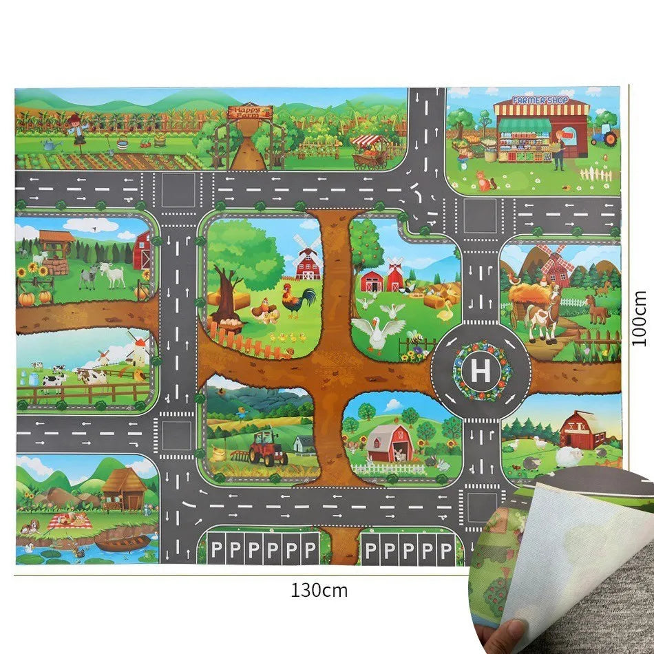 Children Playmat Activity Surface Waterproof Map Kids Animal Road Toy Baby Dinosaur Road Portable Carpet Farm Road Non-Toxic Mat Aimak Store