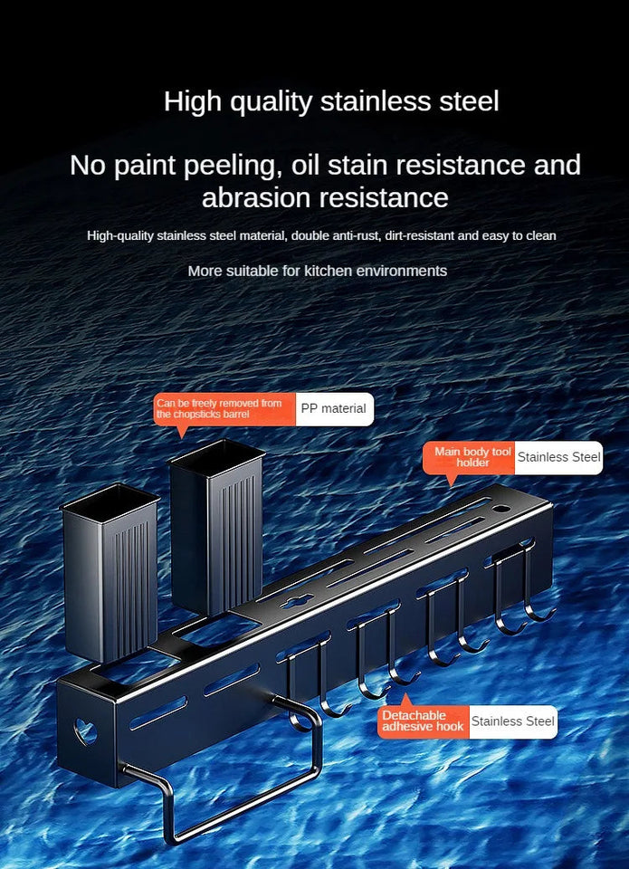 Stainless Steel Frame Wall Mounted Knife Holder Kitchen Nail Free Storage Rack Knife With Hook Kitchen Cabinet Storage Rack Aimak Store