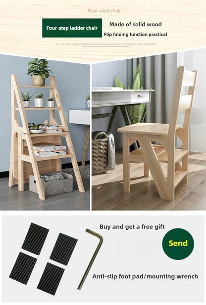 Innovative Multifunctional Household Ladder: Solid Wood Folding Storage, Dual-Use Ladder Chair, Climbing Stool for Home