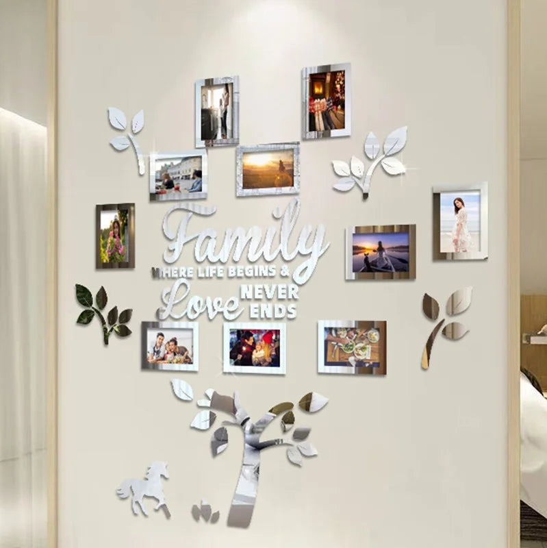 3D New Family Photo Frame Tree Wall Sticker Acrylic Self-adhesive Tree Collage Living Room Bedroom DIY Art Home Decoration Aimak Store