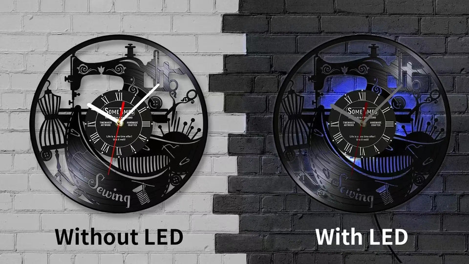 Sewing Machine Customization Vinyl Record Wall Clock Quilting Room Decoration Logo Personalized Tailor Name Clock Tailor Gift Aimak Store