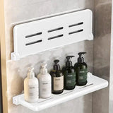1PC Bathroom Storage Rack Foldable Bathroom Vanity Organiser No Hole Hanging Organiser Vanity Organiser Bathroom Organiser Shelf Aimak Store