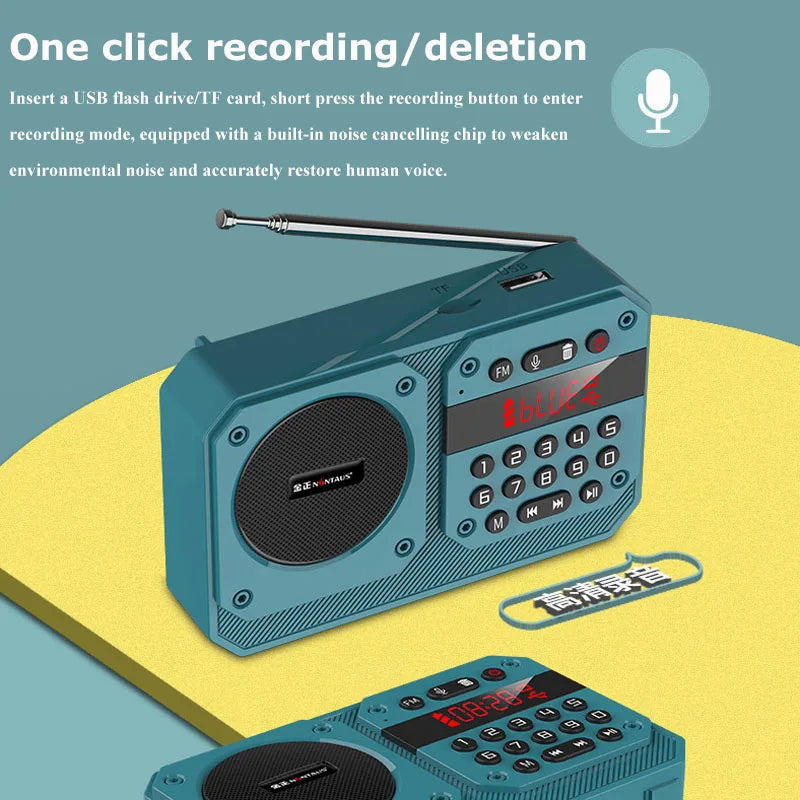 Mini Portable FM Radio High Sensitivity Radios Receiver Wireless Hifi  Bluetooth Speaker with Mic Support Recording TF USB Play Aimak Store