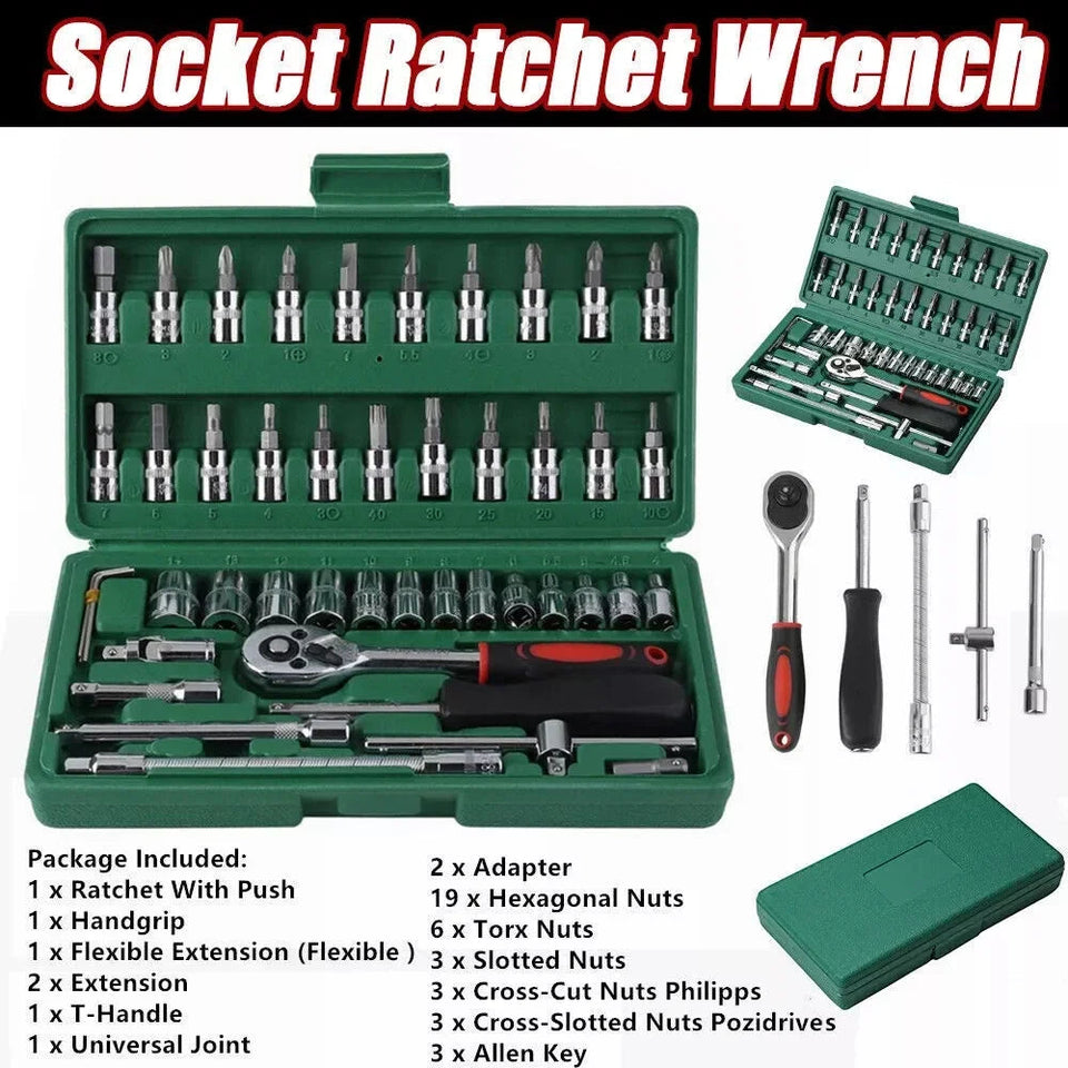 46pc Drive Socket Set 1/4 inch Ratchet Wrench Set with Sockets Metric Hex Bit Socket Set Mechanic Tool Kits for Auto Repair Hous Aimak Store