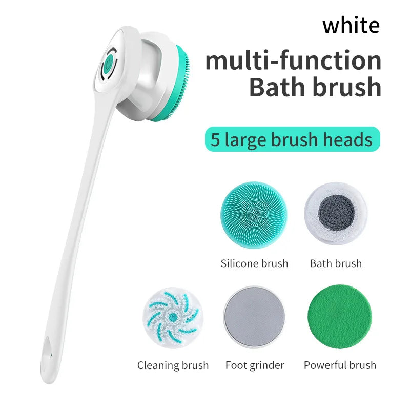 Multifunction Detachable Electric Bath Brush 5in1 Facial Cleansing Skin Grinding Back Rubbing Long Handle Massage Shower Brush Aimak Store